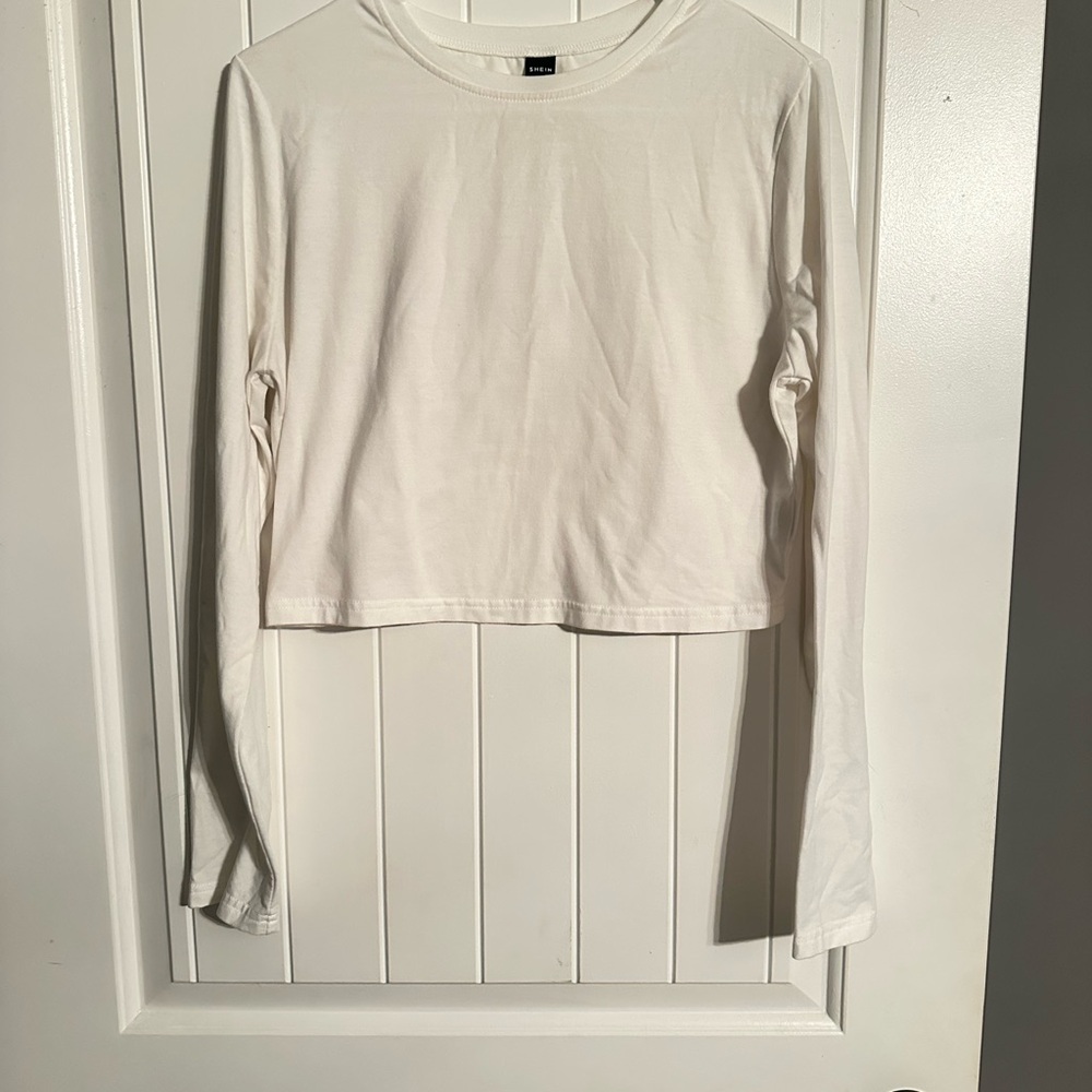 Classic White Long Sleeve Top Cropped SHEIN